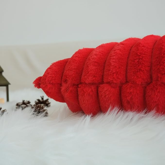 JOJUSIS Pack of 2 Faux Fur Plush Decorative Christmas Red Throw Pillow Covers Couch Cushion Case Soft Pillowcases (Red, 16 x 16-Inch)