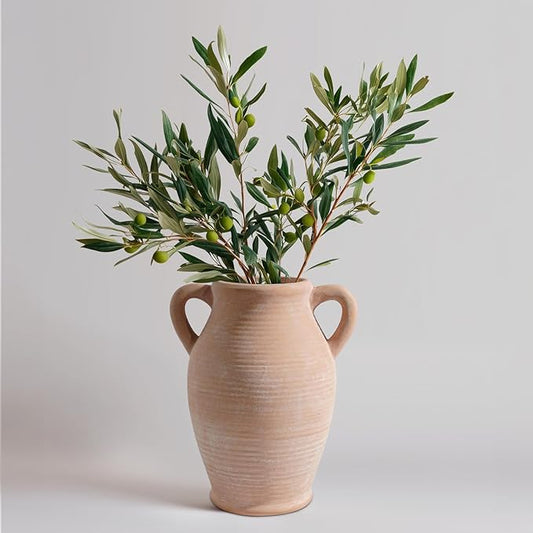 Sunddo Terracotta Vase with 2 Handles, 8 inch Rustic Ceramic Vase, Farmhouse Decor, Table Living Room Bedroom Fireplace Decor