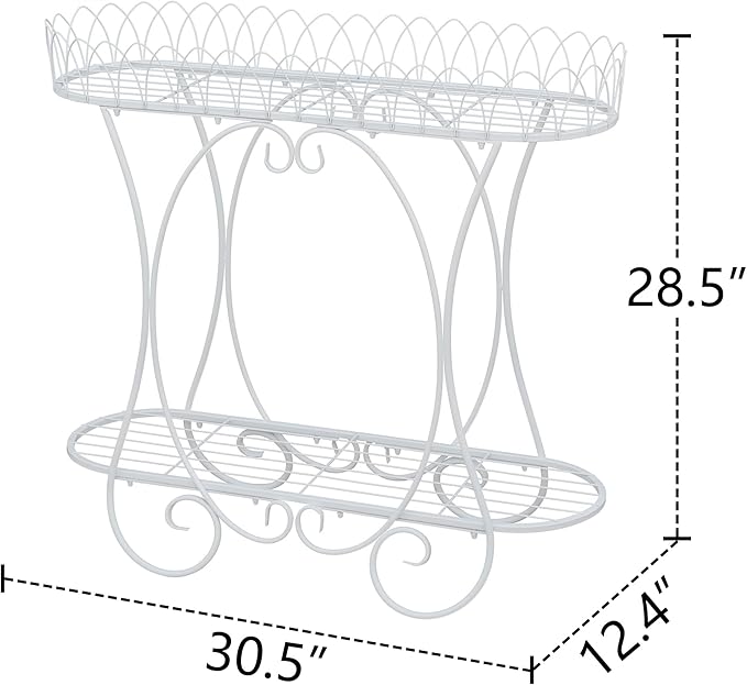 White Oval Plant Stand with Lattice Base, French Entryway Decor for Plants, Elegant Floor Flower Pot Holder Garden Decoration