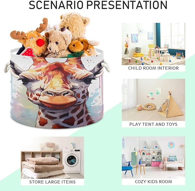 Xigua Large Cotton Rope Storage Basket - Cute Little Giraffe Baby Laundry Hamper for Blankets, Toys, and Storage