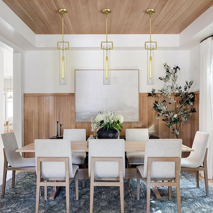 Brass Pendant Lights,Modern Glass Pendant Lights Kitchen Island,21.6'' Farmhouse Gold Kitchen Pendant Lighting Over Island for Dining Table,Bathroom,Bedroom,Included E26 Bulb