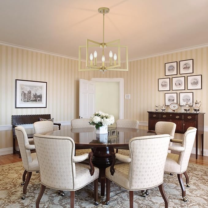 Gold Chandelier, 5-Light Dining Room Light Fixture Modern Metal Chandelier Pendant Lighting for Farmhouse Kitchen Living Room Entryway (Gold, E12 Bulbs Not Included)