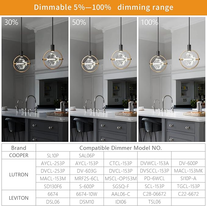 Modern Crystal Pendant Light in Black Mini Dimmable Integrated LED Light Fixtures Metal Rod Ceiling Black Gold Chandelier for Kitchen Island Bedroom Dining Room Bar(1-Lights)