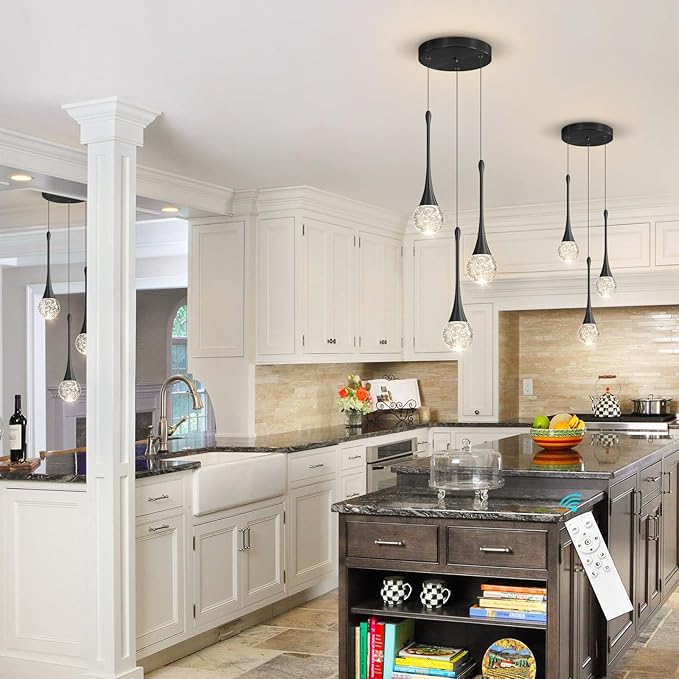 cenzoz 3-Lights Modern Pendant Lights for Kitchen Island LED Dimmable Crystal Glam Ceiling Pendant Lighting Chandelier for Dining Room Hallway Bedroom Corner Lamp Black