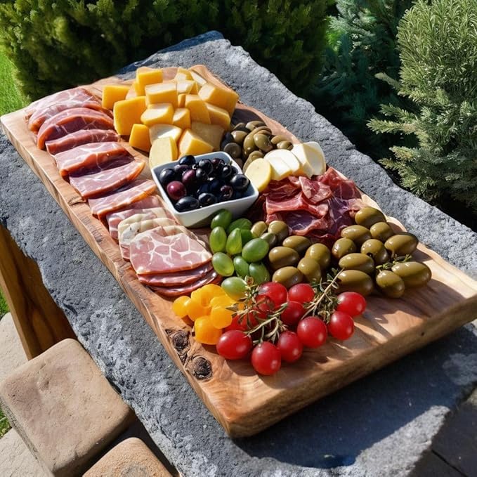 Live Edge Olive Wood Cutting Board 16"l X 6.75"w X 0.75"th Rustic Large Wooden Charcuterie Board - Handmade Bread & Cheese Board - Long Wood Charcuterie Boards - Natural Wood Cutting Board For Kitchen