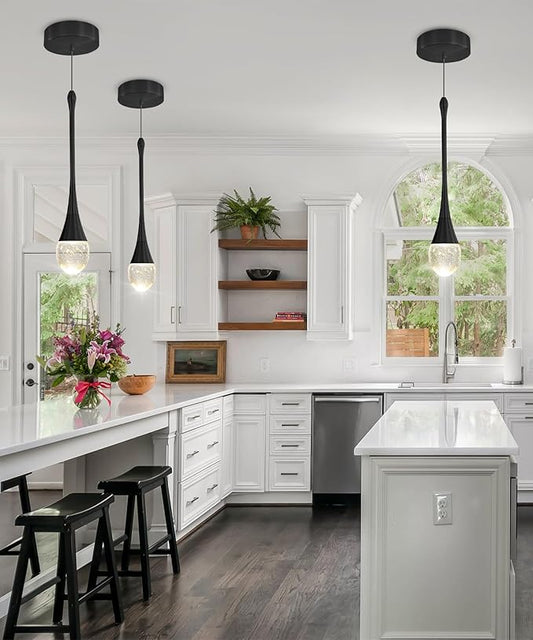 Modern Pendant Lights for Kitchen lsland LED Dimmable Raindrop Chandelier Crystal Ceiling Pendant Lighting for Dining Room Hallway Bar Living Room (1 Pack)