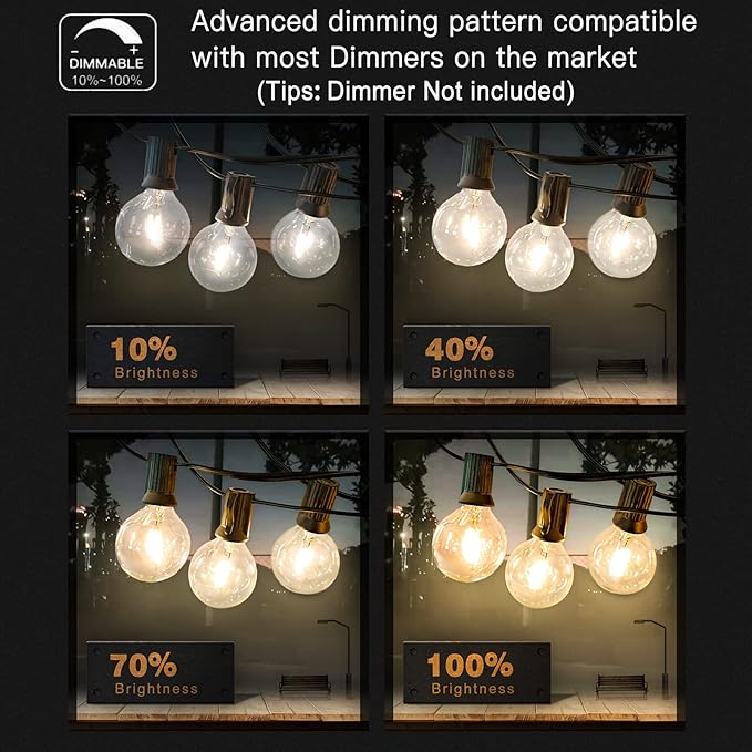 Achin 200FT Outdoor String Lights G40 Globe Patio Lights Waterproof Outdoor Hanging Lights with 104 Shatterproof LED Bulbs Dimmable String Lights for Outside Bistro Backyard Market, 100FT x 2Pack