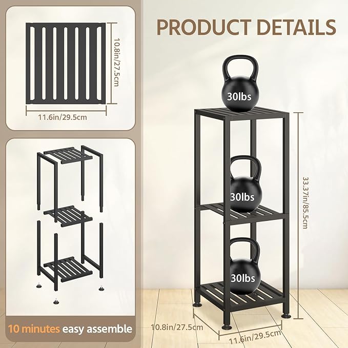 LASZOLA 3 Tier Black Metal Plant Stand Indoor Outdoor for Large Planter, Modern Heavy Duty Tall Rack for Corner House Bathroom Patio Floor, Iron Flower Shelf Holder for Orchid Fern