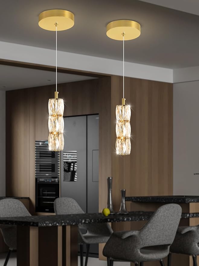 Pendant Lights Kitchen Island Single Head Gold Crystal Island Lights Dining Foyer Entrance Modern Chandeliers LED Dimmable 2700-6000K