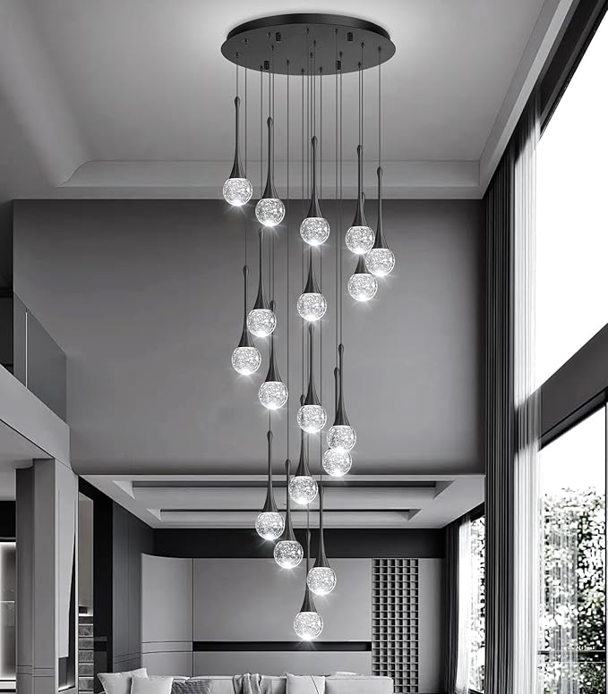 18 Light Modern Glam Crystal Chandelier for High Ceiling LED Dimmable Ceiling Pendant Light Staircase Foyer Enterway Living Room Chandelier Lighting Antique Black