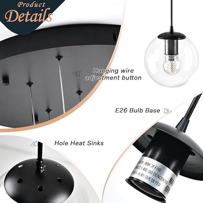 KoKo&Yukina 16-Light Black Mid Century Modern Chandelier for Living Room Staircase Chandelier for Entryway Clear Globe Glass Chandelier High Ceiling Chandeliers Foyer Entryway (Bulb & Remote Incl.)