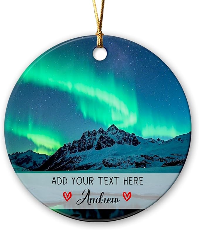 Personalized Text/Name Northern Lights in Iceland Ceramic Ornament Christmas 2025, Northern Lights Iceland Ornament for Xmas Tree, Custom Aurora Borealis Travel Souvenir Ornaments Gift for Men Women
