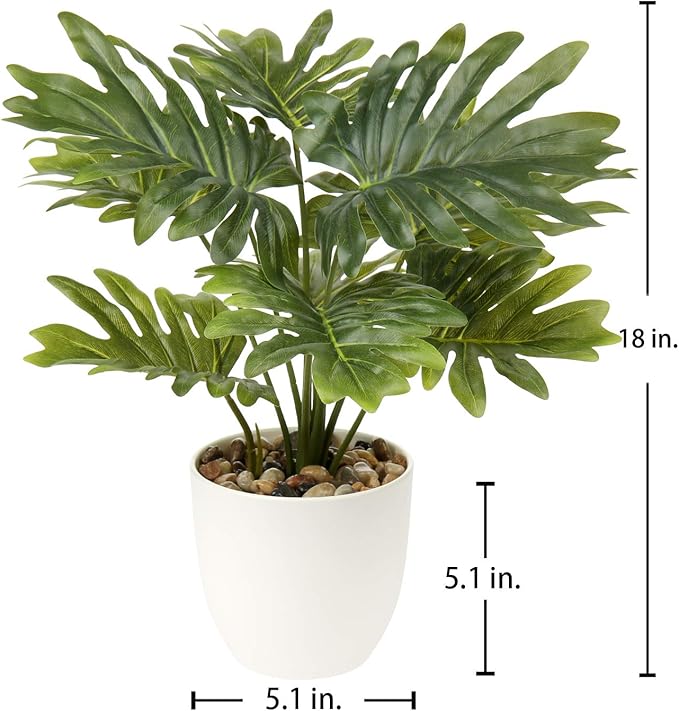 Briful 18'' Tall Artificial Monstera Plant for Home Decor - Indoor Potted Faux Greenery in White Pot for Bathroom Kitchen Decorations