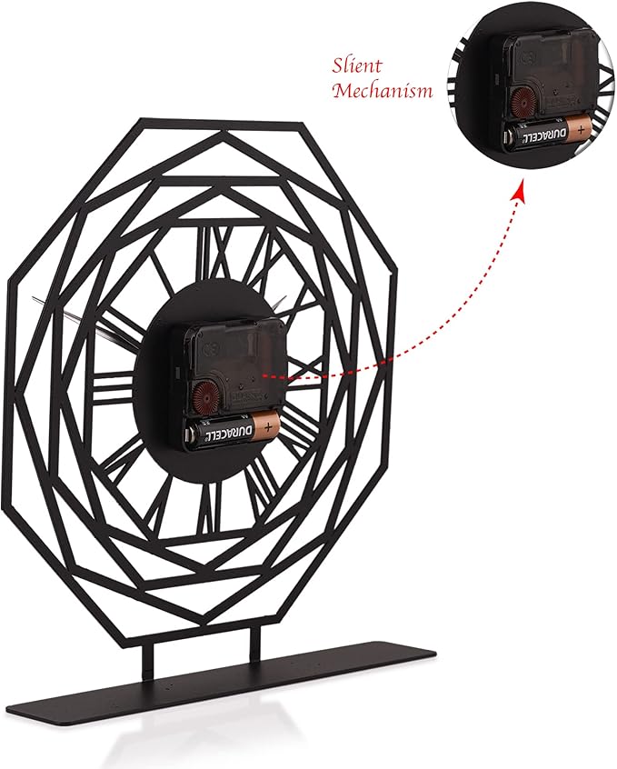 8.9x9.5 Metal Desk Clock, Black Round Silent Non-Ticking Analog Table Clock, Battery Operated, Decorative Desk and Shelf Clock, Desk Clocks for Living Room Bedroom Kitchen Office School