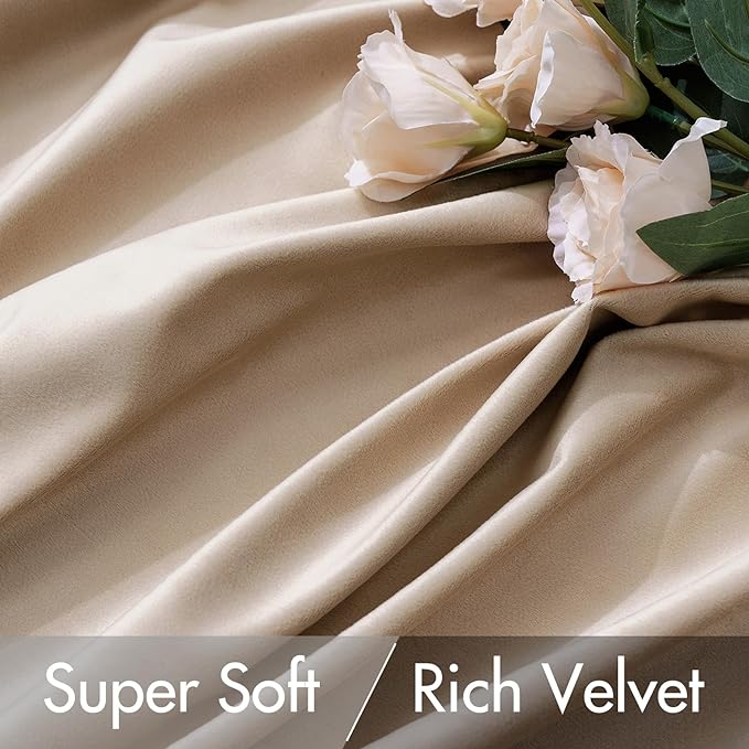 MIULEE Velvet Curtains 84 inches 2 Panels - Luxury Blackout Curtains for Bedroom Living Room Thermal Insulated Super Soft Window Drapes Rod Pocket & Back Tab, Camel Beige, W52 x L84 inches