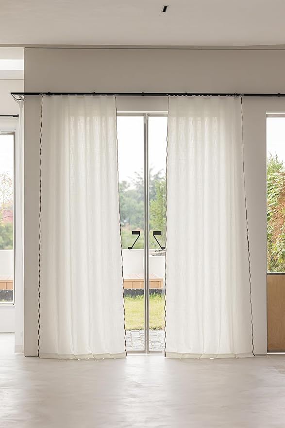 Linen Blend Scalloped/Wavy Trim, Ripple Fold Curtains for Living Room, Bedroom, Home Office, Kids Room & Dining - Light Filtering Curtains - Set of 2 - Dark Taupe, (50" W x 96" L)