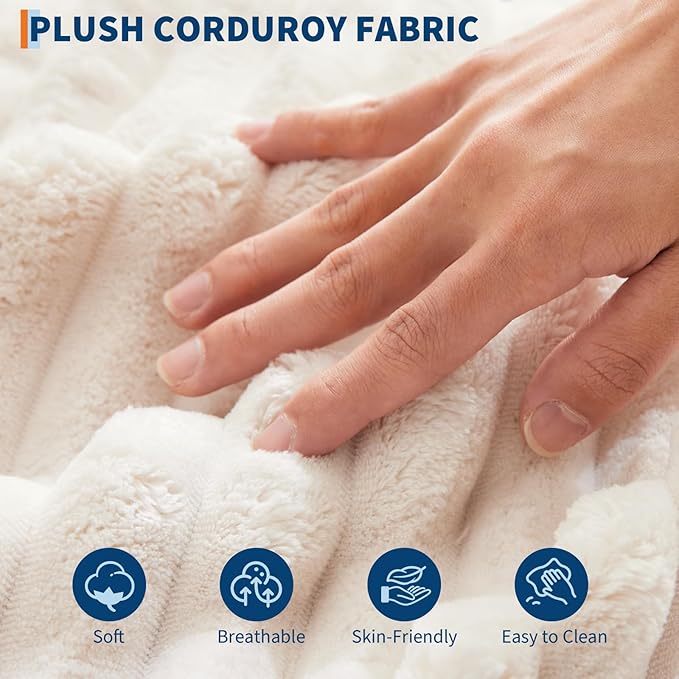 GarveeHome Oversized Chaise Lounge Chair Indoor, Comfy Corduroy Lounge Sofa with Charging Station, Cup Holders & Throw Pillows, Cozy Sleeper Couch for Living Room Apartments, Beige