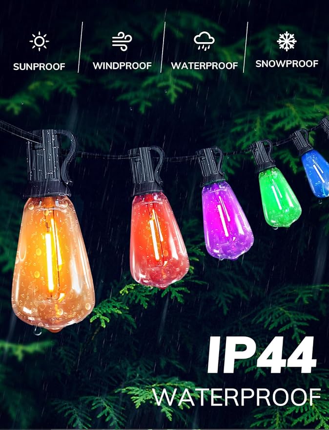 Achin Multicolor Outdoor String Lights 200FT(100ft*2), Colored Patio Lights Waterproof with 100+5 ST38 Vintage LED Bulbs Shatterproof, Rainbow String Lights for Outside Yard, Party, Christmas