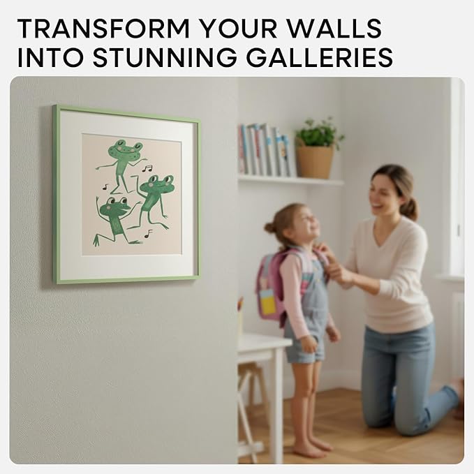 Homeforia 15x15 Picture Frame Sage Green, High End Metal 15 x 15 Square Poster Frames with Mat 11 x 11 Photo, 15x15 Frame Matted to 11x11 Art, 15by15 Hanging Frames, Tempered Glass, Wall Kit, Set of 1