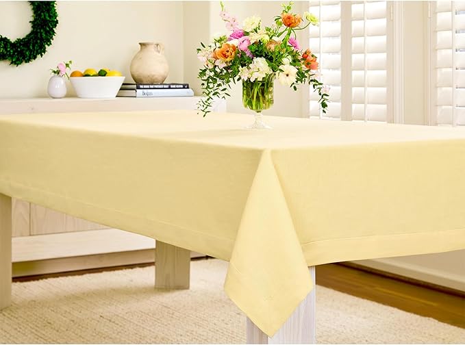 Solino Home Linen Tablecloth 60 x 120 Inch - 100% Pure Linen Golden Straw Table Cloth for Rectangle Tables - Fete, Machine Washable Tablecloth for Fall, Autumn, Thanksgiving