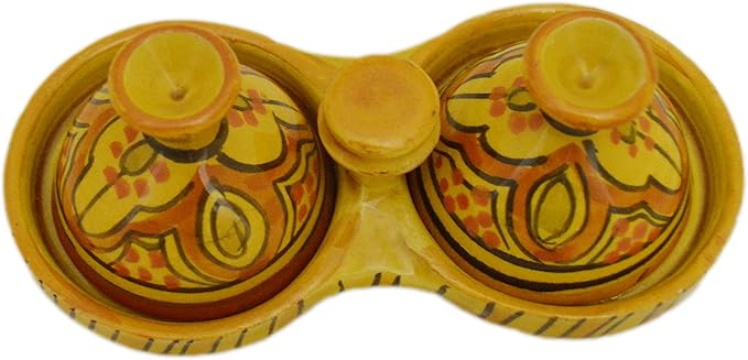 Moroccan Handmade Tagine Double Spicer Salt & pepper Holder Ceramic Yellow