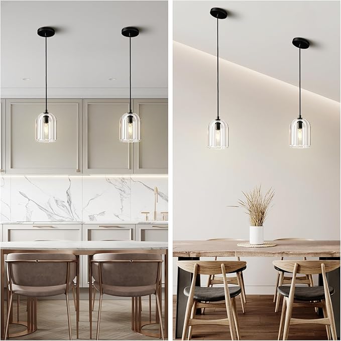Black Pendant Light Fixtures, Crystal Modern Pendant Lights, Indoor Pendant Light for Kitchen Island Dining Room Living Room Bedroom Bathroom, E12 Bulb Included