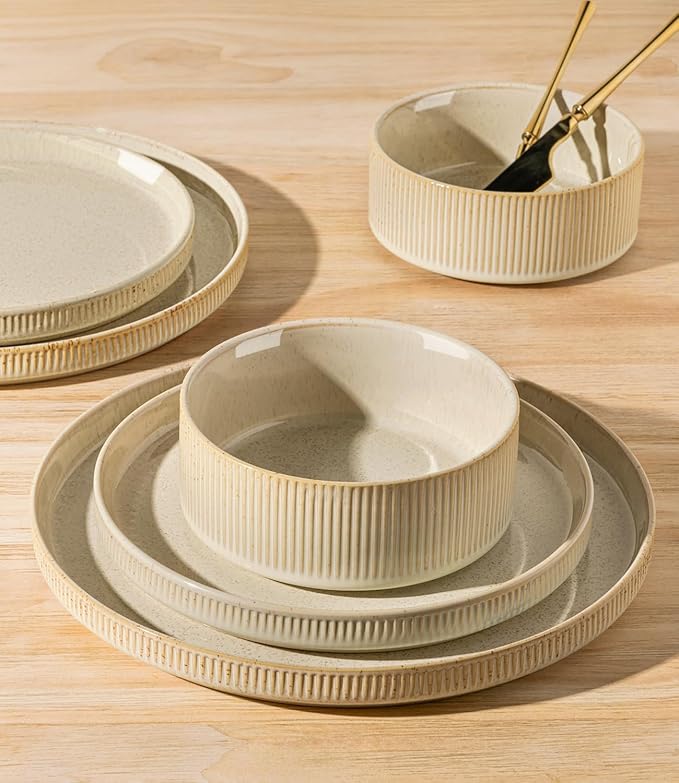 TheTerra Ceramic Dinnerware Sets for 6, 18 Pieces Porcelain Lightweight Speckled Plates and Bowls Sets, Scratch Resistant Dish Set, Oven & Microwave & Dishwasher Safe