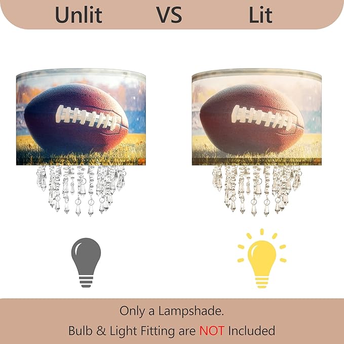 Star Vision American Football & Helmet Drum Fabric Lampshade with Acrylic Beaded Droplets, Sport Theme Light Shade for Pendant, Table, Wall & Floor Lamps, Sports Bar Decor, Man Cave Lighting