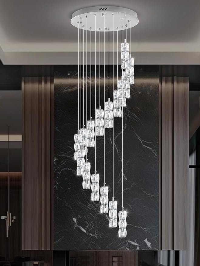 Modern Crystal Chandelier 16-Lights Silver Chandeliers Lighting Fixture High Ceiling Chandelier Suitable for Living Room Staircase Villa