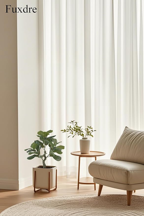 Artificial Fiddle Leaf Fig Tree 23.5 inch, Ficus Tree Artificial with 27 Leaves in Pot for Home Office Decor, Fake Silk Trees Greenery for Indoor House Living Room Store Floor Decoration