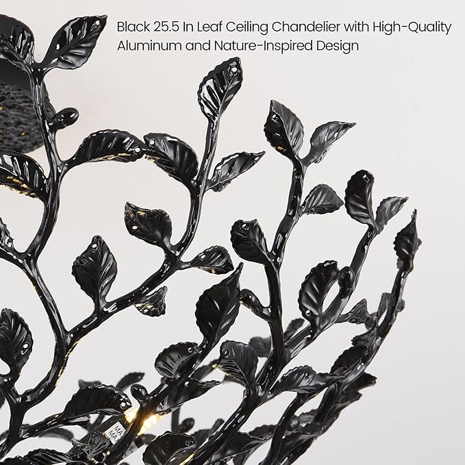 Black Tree Branch Semi Flush Mount Ceiling Light, 6-Light Chandeliers Ceiling Lighting, 25.5" Metal Modern Farmhouse Chandeliers for Kitchen Entryway Living Room Bedroom Foyer Hallway