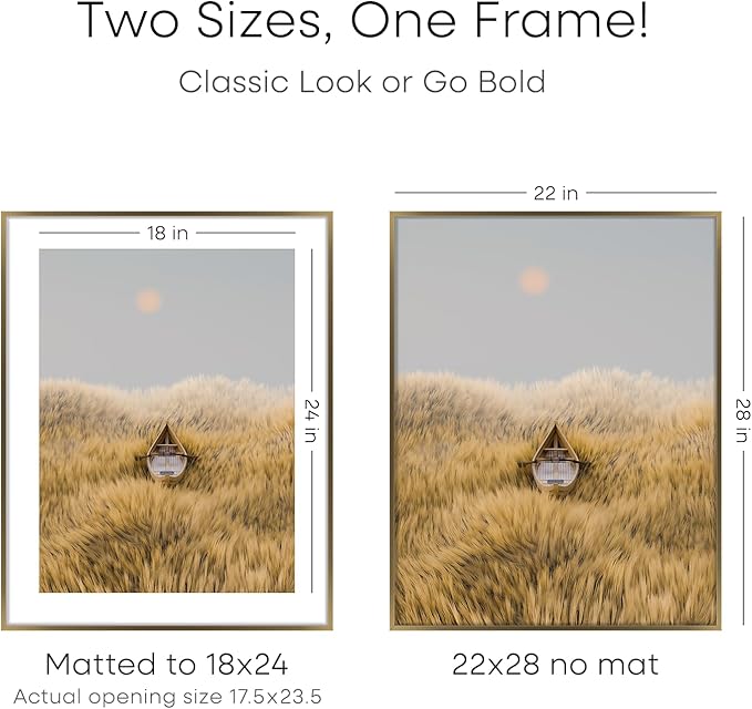 Homeforia 22x28 Picture Frame Bronze, High End Metal 22 x 28 Large Poster Frames with Mat 18 by 24 Photo, 22x28 Brass Frame Matted to 18x24 Print, 28x22 Thin Frames, Tempered Glass, Wall Kit, Set of 3