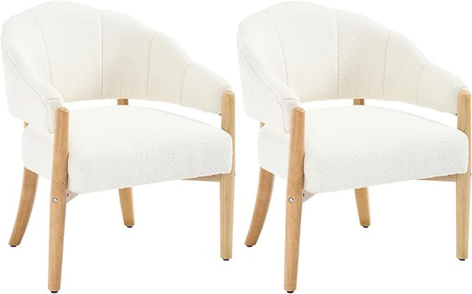 EALSON Modern Barrel Accent Chairs Set of 2 Boho Boucle Living Room Arm Chairs with Wood Legs Cozy Sherpa Upholstered Reading Armchairs Comfy Lounge Side Chair for Bedroom Waiting Room, White