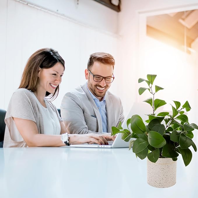 AlphaAcc Fake Plants Greenery Ficus Leaf Artificial Plant Indoor Bathroom Potted Faux Plant Decor with White Marble Planter for Kitchen Counter Bedroom Office Coffee Table Decoration