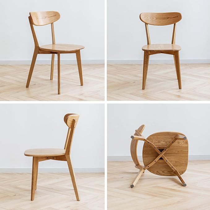 Oak Wood Dining Chairs - Kitchen Chairs Set of 4 with Comfortable Curved Backrest - Wood Chairs for Dining Room,Living Room - Original Wood Color