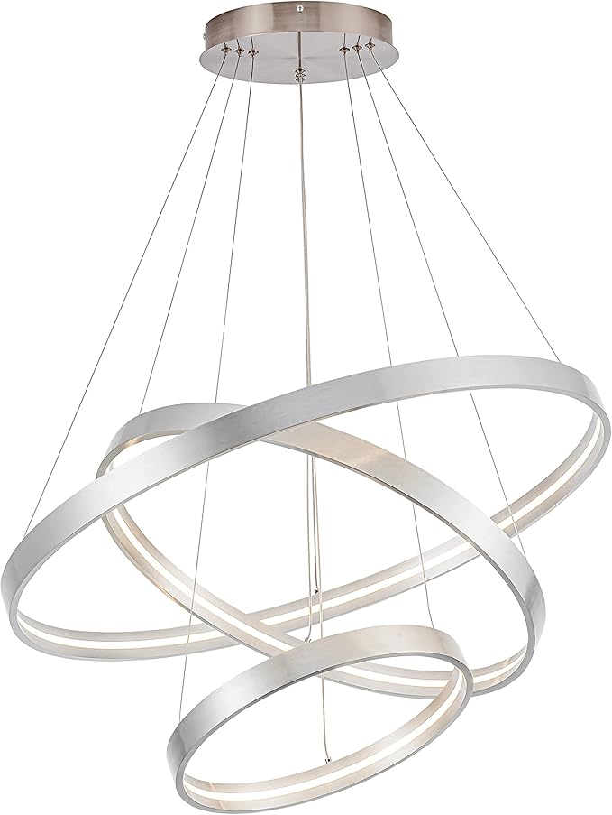 Modern Led Chandeliers, Dimmable Contemporary LED Chandeliers 3 Rings, Hanging Led Modern Pendant Light Fixture for Living Dining Room Kitchen Foyer Entryway Brush Nickel-3000K/4000K/6000k
