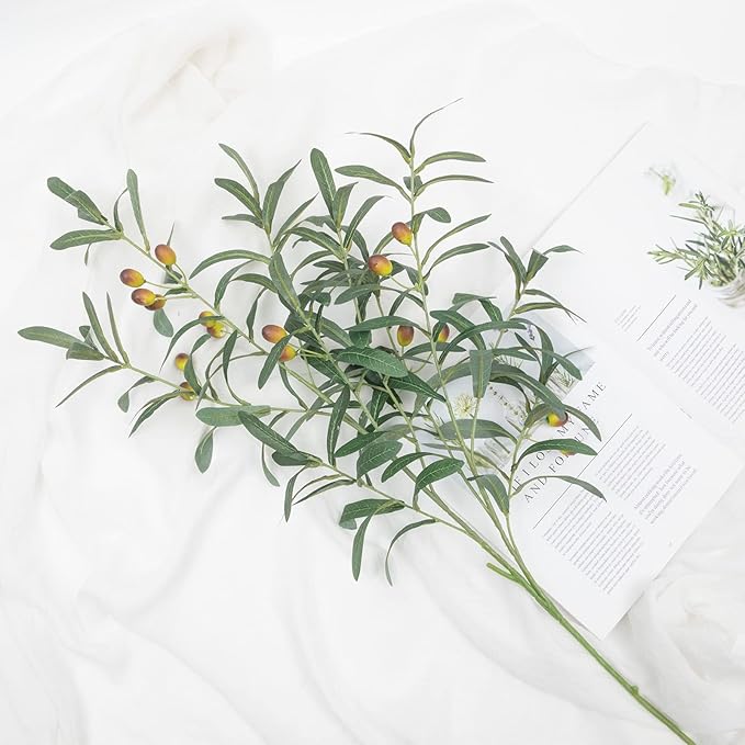 SHACOS 3 PCS 39" Fake Olive Tree Branches Olive Stems Large Tall Artificial Greenery Stems Bulk Faux Olive Branches for Vase Olive Leaves Plant Branch Greenery Decor