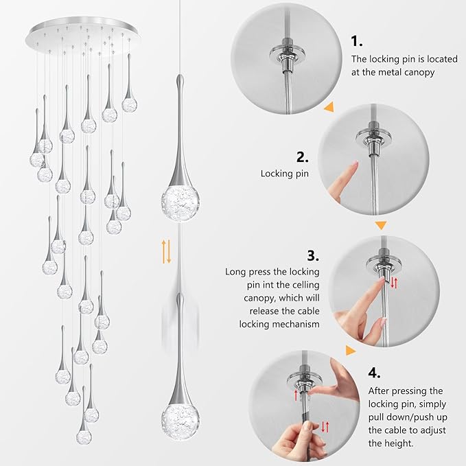 24 Light Modern Glam Crystal Chandelier for High Ceiling LED Dimmable Ceiling Pendant Light Staircase Foyer Enterway Living Room Chandelier Lighting Antique Silver