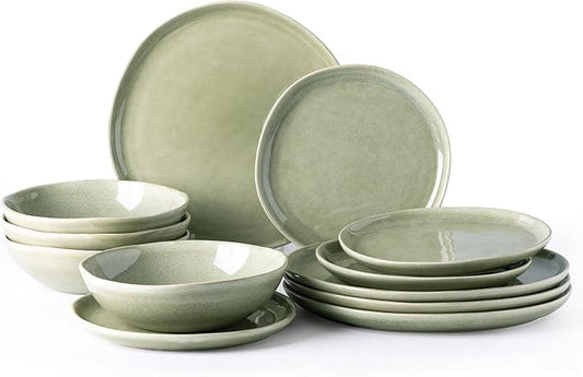 AmorArc Ceramic Dinnerware Sets,Handmade Reactive Glaze Stoneware Plates and Bowls Set,Highly Scratch Resistant | Dishwasher & Microwave Safe Dishes Set,Service for 4 (12pc)