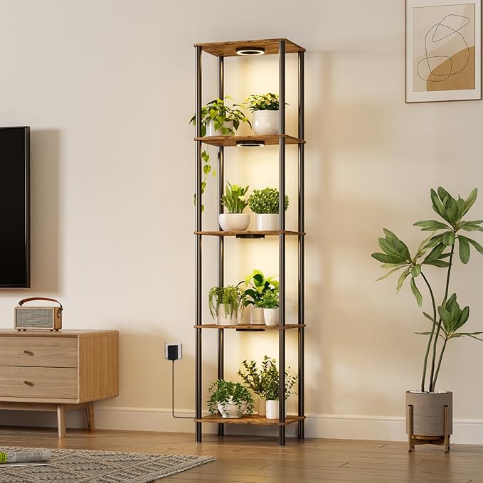 Plant Stand Indoor with Grow Light, 66" Tall Indoor Plant Shelf, 5 Tier Flower Stand with Plant Light Full Spectrum, Metal Plant Holder with Light, lighted Plant Rack for Home, Corner, Patio