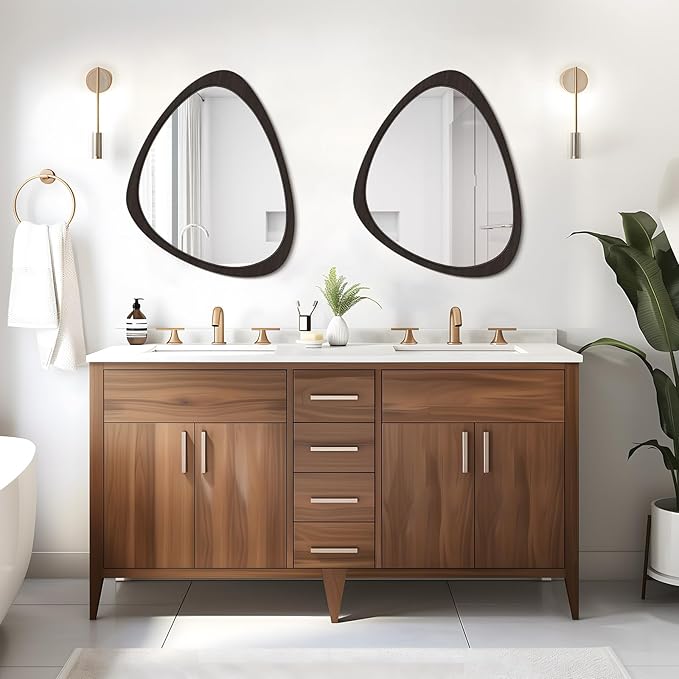 WallBeyond Asymmetrical Mirror, Irregular Wall Mirror, Wall Mirrors Decorative for Bedroom Living Room Entryway Hall, Wood Mirror for mid Century Modern Decor 25" H x 20" W, Black