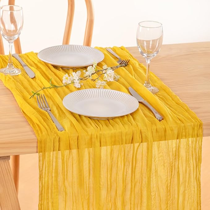 MLMC Gold Table Runner Rustic Fall Cheesecloth Table Runner 10ft Gauze Cheese Cloth Table Decoration 35x120 Inches for Wediing Picinc Party Family Gatherings Home Decor