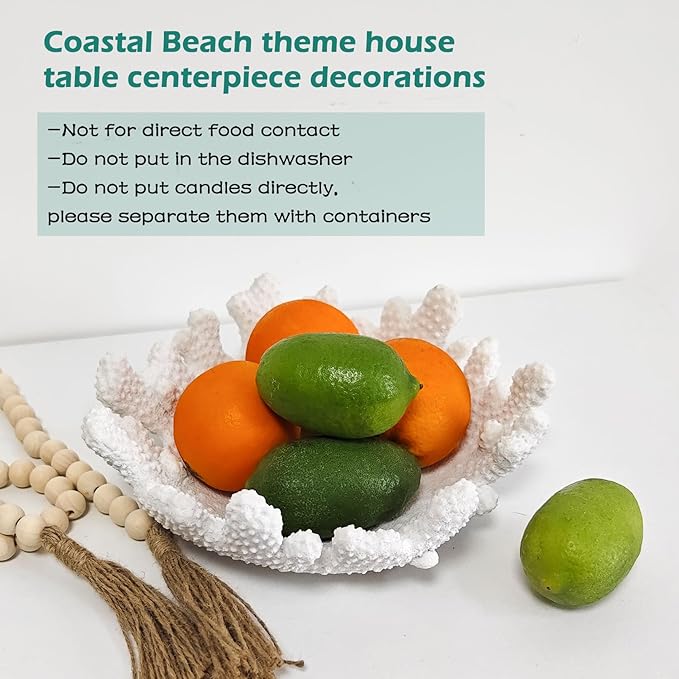 Accessoryway White Coral Textured Decorative Bowl,9.45" Medium Resin Decorative Centerpiece Bowl for Coastal Beach theme house table centerpiece decorations & Nautical decorations for coffee table