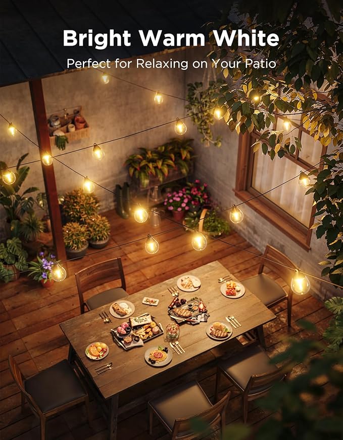 Govee Outdoor Clear Bulb String Lights, 48ft RGBWIC Outdoor Lights with 15 Dimmable Warm White LED Bulbs, 111 Scene Modes for Patio, Backyard, IP67 Waterproof, Works with Alexa, Google & Matter