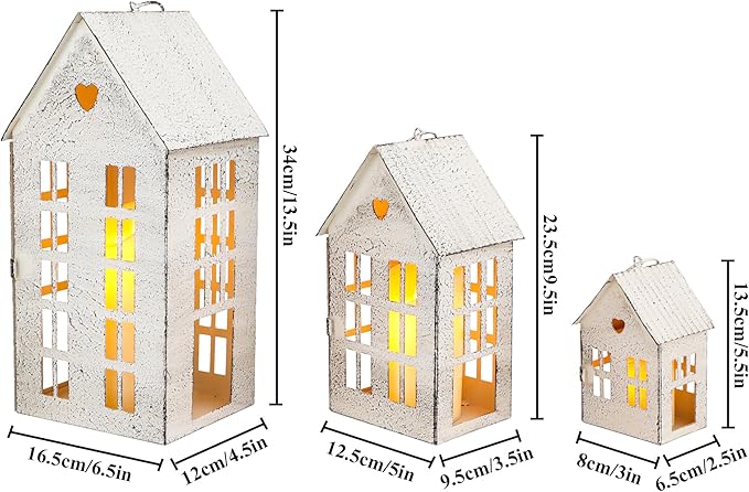 TRIROCKS 3 Pcs Decorative Vintage Mantel Shelf Tea Light Lanterns 13.5"&9.5"&5.5" H Modern Farmhouse Candle Holders for Home Garden Yard Patio Wedding Parties Christmas Indoors Outdoors(Cream White)