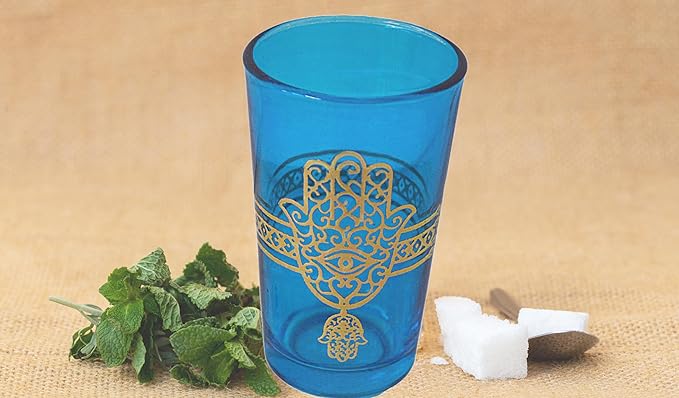 Tea Serving & Glasses Moroccan Set of 6 Tea Glasses Exquisite and Royal Khmissa Colorful