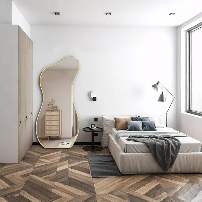 Irregular Mirror Full Length, 63"x30" Large Asymmetrical Mirror, Modern Standing Floor Mirrors for Dressing, Waved Shaped Mirrors for Living Room Bathroom Bedroom Hallway Entryway