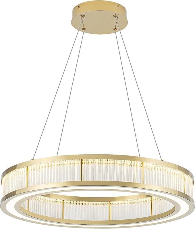 Modern Gold Led Pendant Light,50W Dimmable LED Chandelier Lighting Fixture, 1 Ring Circular Hanging Led Pendant Lighting for Living Room Dining Room Kitchen Island Foyer Office