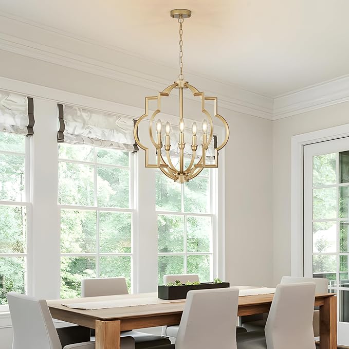 5 Light Gold Orb Chandelier for Dining Room Over Table, 22" Farmhouse Globe Pendant Light Fixtures, Rustic Ceiling Lamp for Kitchen, Living Room, Hallway, Entryway