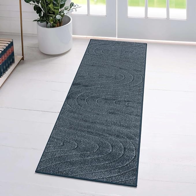 LUXE WEAVERS Modern Geometric Wave Blue 2x8 Area Rug